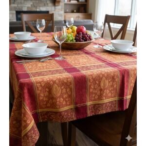 Fall Harvest Thanksgiving Maple Leaf Jacquard Tablecloth Rectangle 45" x 45" EUC